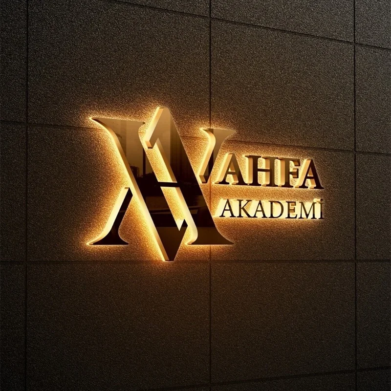 outdoor advertising Business custom LED Letters gold 3d stainless steel led illuminated signs logo backlit LED sign board