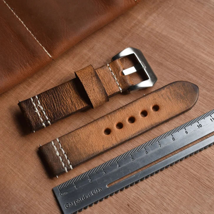 Hot sale sootiness color vegetable-tanned leather retro handmade strap bronze leather strap