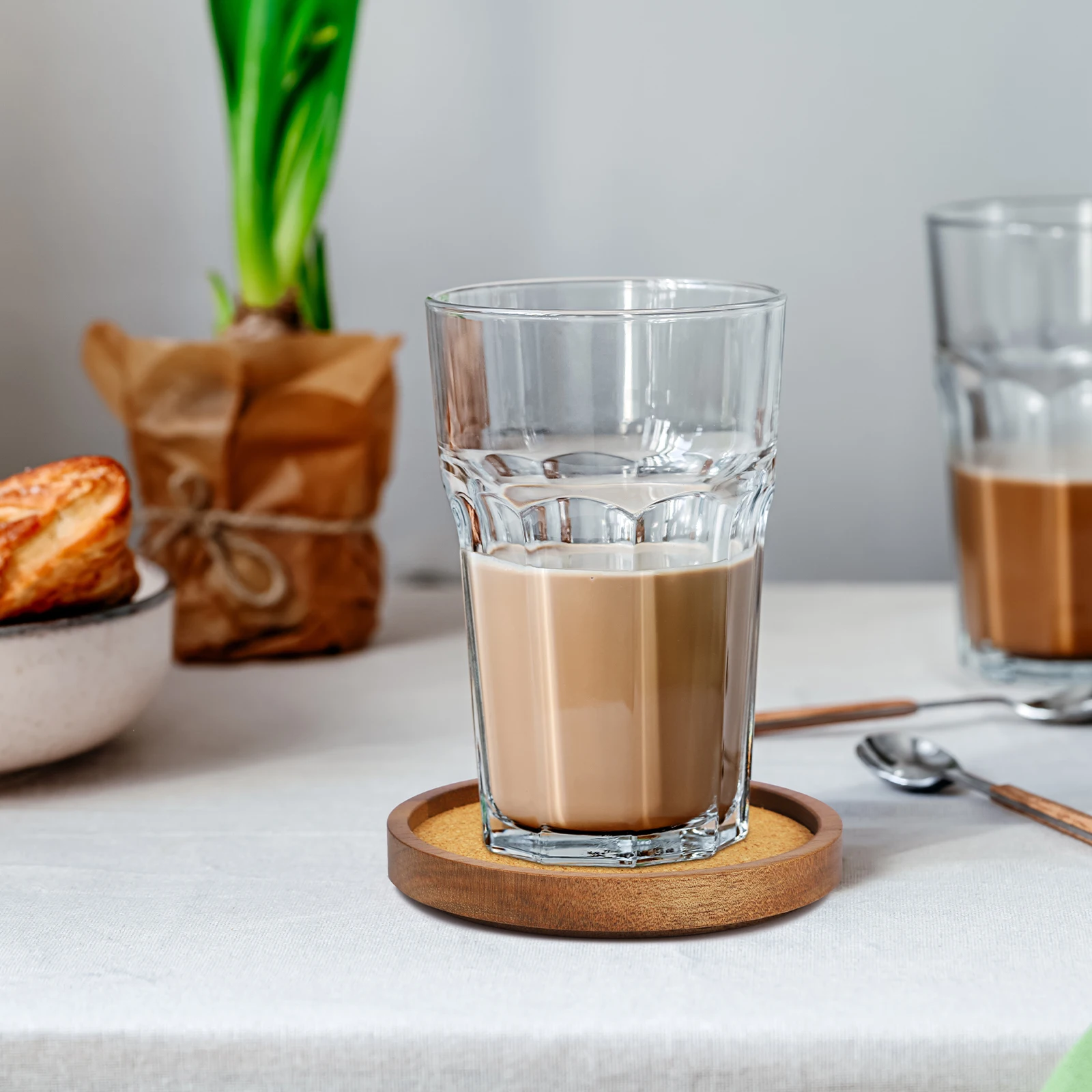 XH Stackable Acacia Wood Coasters set of 4 with absorbent Cork for table Drink Coasters Set for Tabletop Coffee