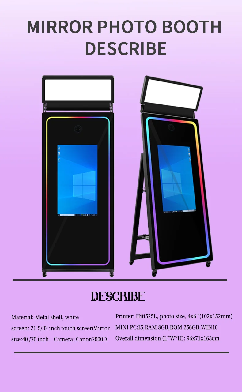 irisi 40/70inch Mirror Photo Booth Selfie Magic Mirror Photo Booth Touch Screen Photo Booth Mirror With Camera And Printer
