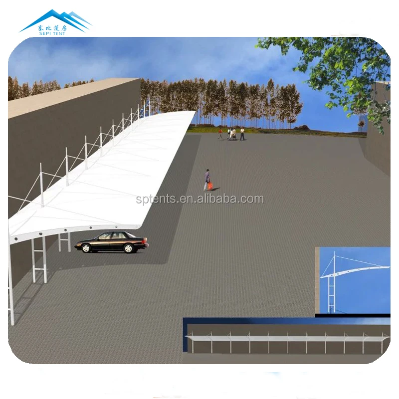 Customized size  metal frame PVDF strong and sturdy canopy carport garages canopies parking garage car system