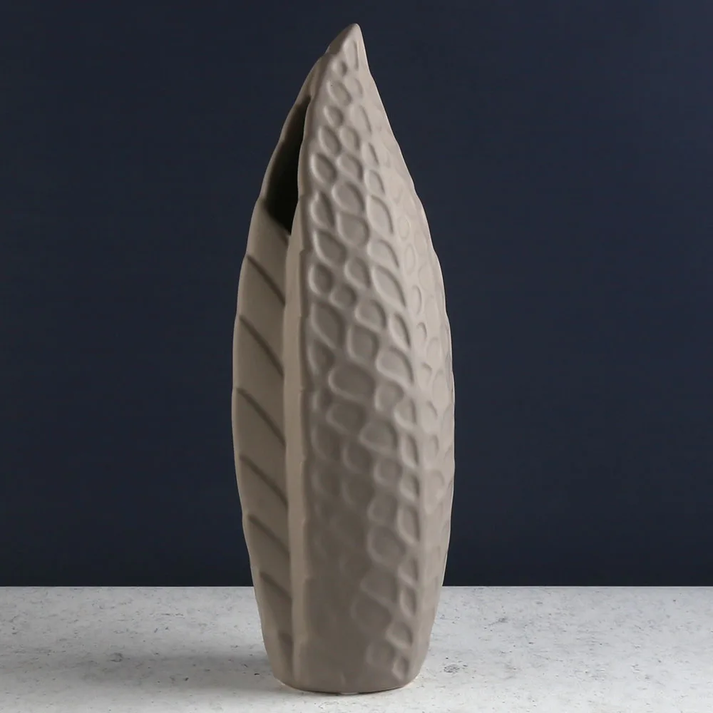 33 см в форме листа матовая Коричневая керамическая ваза для цветов Свадебная вечеринка праздник оптовая продажа