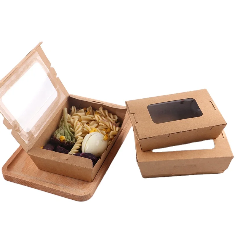 Disposable eco-friendly custom printed paper box packaging kraft takeawy paper container with clear window