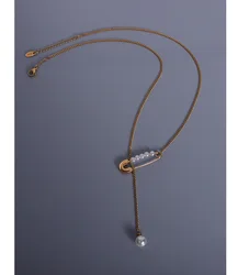 French paperclip collier femme 18K gold imitation pearl necklace stainless steel long necklace with pearl for women