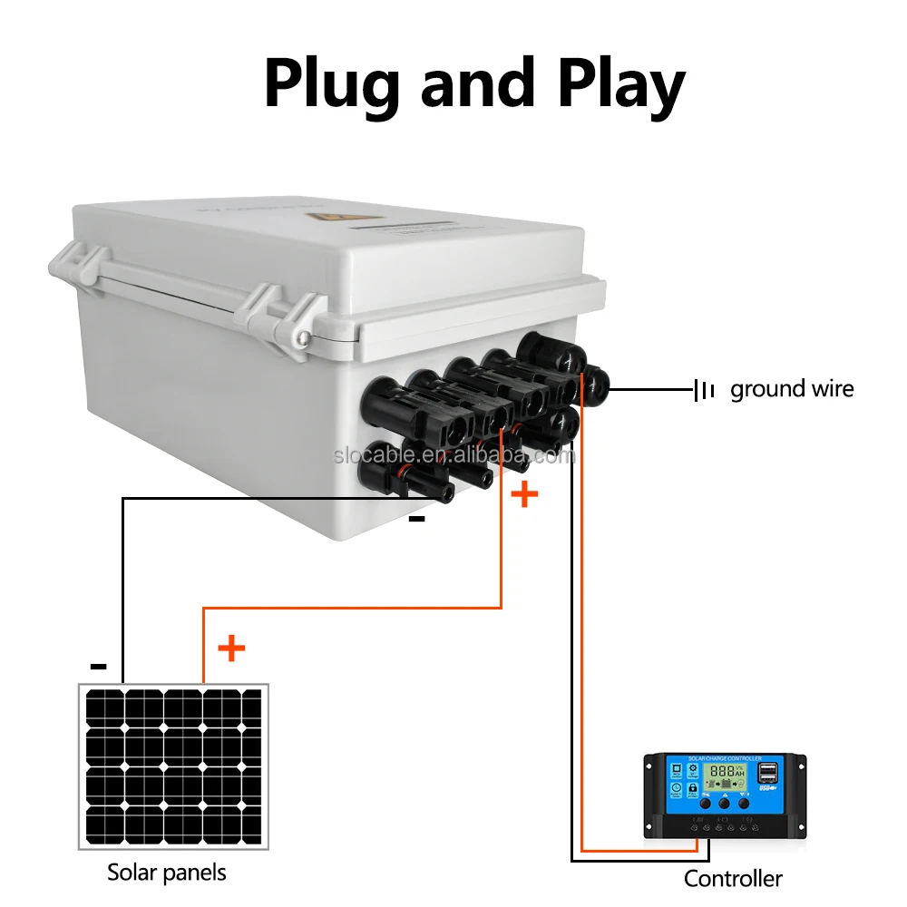 Slocable IP66 водонепроницаемый 500VDC 4 струны PV комбайнер коробка с предохранителем 15А выключатель постоянного тока 63А устройство защиты от