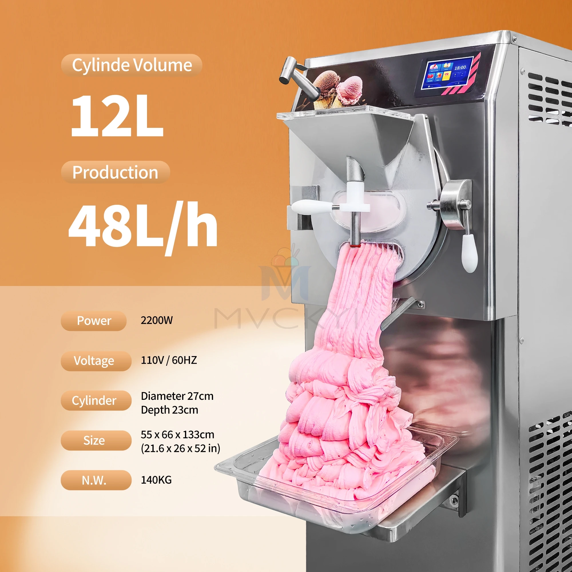Mvckyi 48L/H 5 Program Commercial Batch Freezer Carpigiani Horizontal Artisan Italian Gelato Hard Ice Cream Making Machine