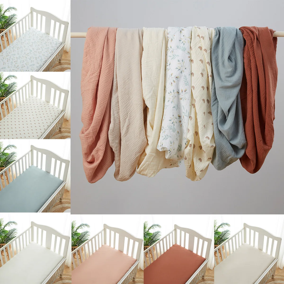 2 layers 100%  muslin cotton  baby crib sheet cover  bedding organic  baby  bed fitted sheet cover