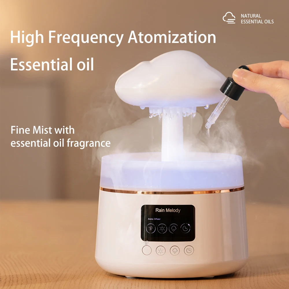 Bedroom table lamp OEM remote water drip mushroom raining cloud h2o air humidifier with smart speaker
