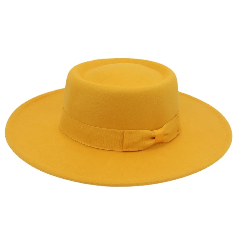 Cross-border Korean cashmere with bow bow dome convex top large eaves fashion casual woolen felt  top hat hat