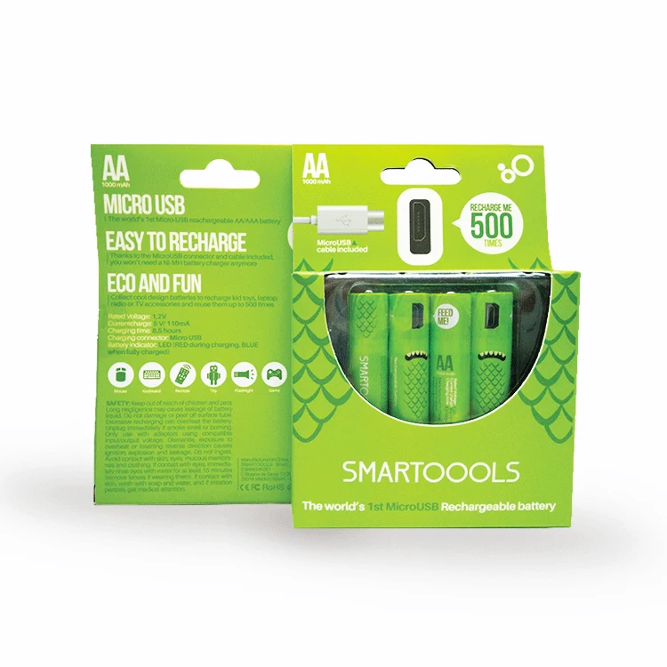 Micro USB Port High Quality AA Rechargeable Batteries 450MAH 1000 mah NI-MH 1.2V aaa Battery Rechargeable Hot Sale