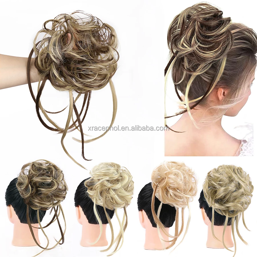 Wholesale Synthetic Curly Chignon Braided Messy Bun Hair Piece 12 Colors Fashion Hair bun For women