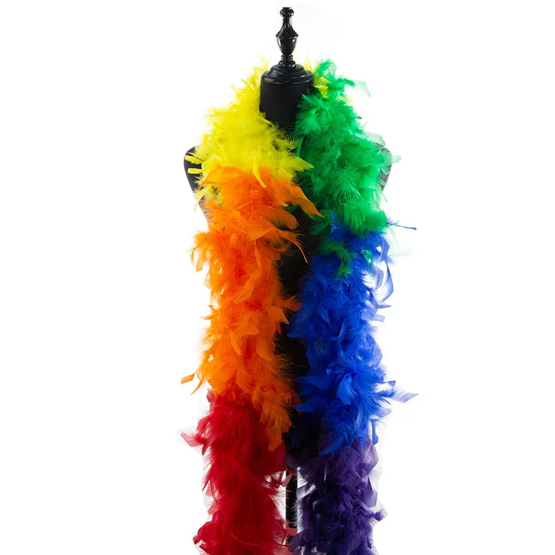Wholesale Cheap Rainbow Sectioned Turkey Feather Boa For Cloth Decoration