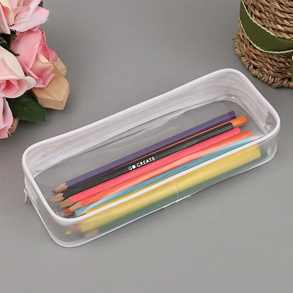 Clear PVC Big Capacity Pencil Case Transparent Pen Bag and Cosmetic Pouch with Zipper for School and Office Gift