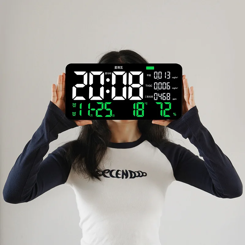 2805 Creative new functional wall clock air test formaldehyde living room clock temperature and humidity clock