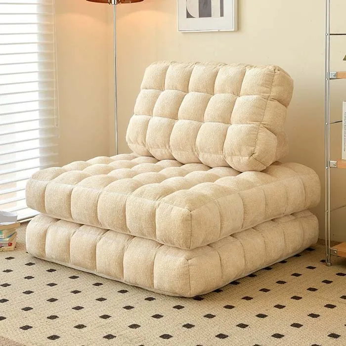Modern Single Module Tofu Block Sofa Chair Waffle Lazy Sofa for Bedroom or Living Room for Small Apartments