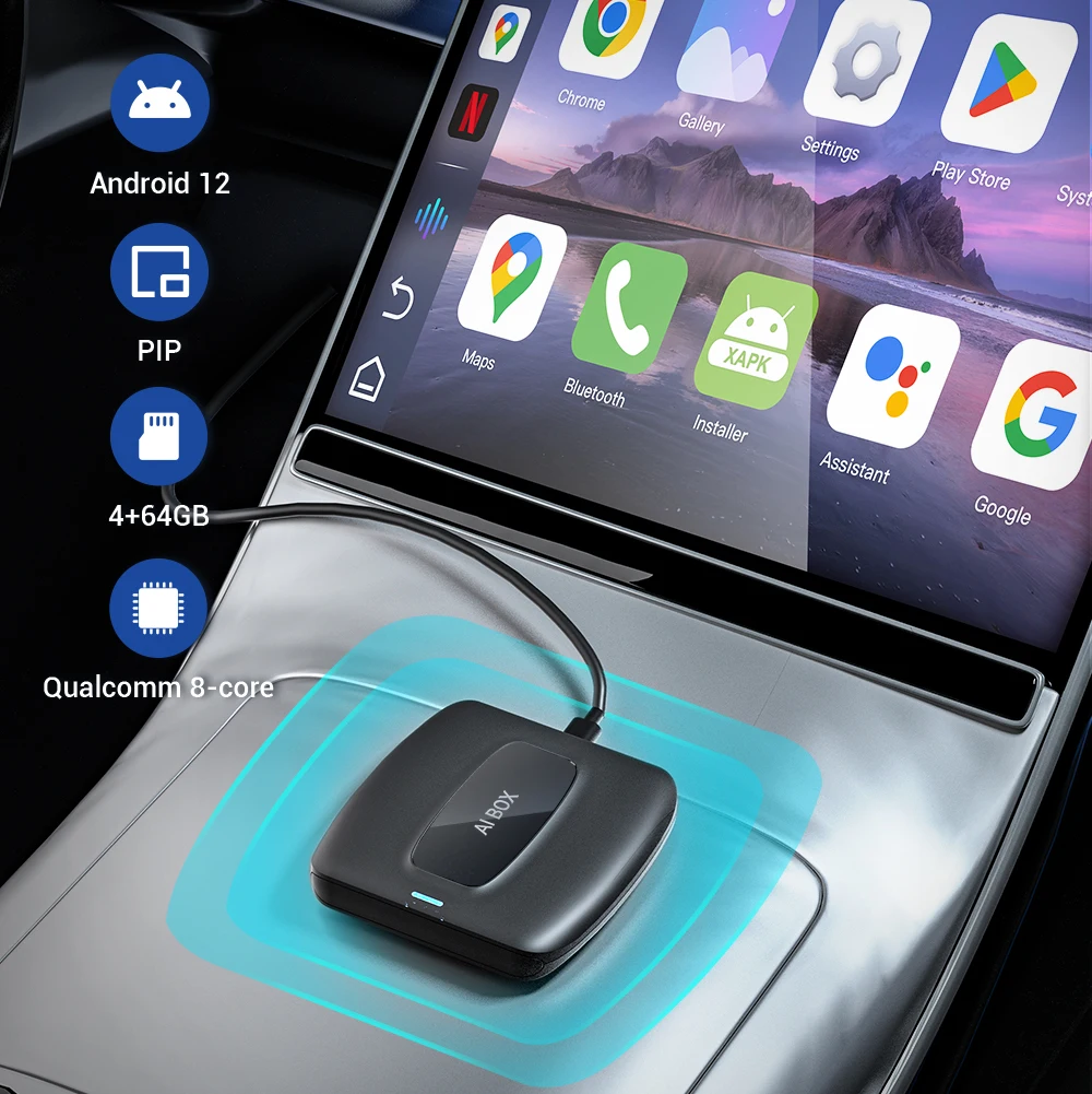 Ottocast CA481 Custom Android System AI Media Box Wired OEM Carplay and Android Auto to Wireless for Cars