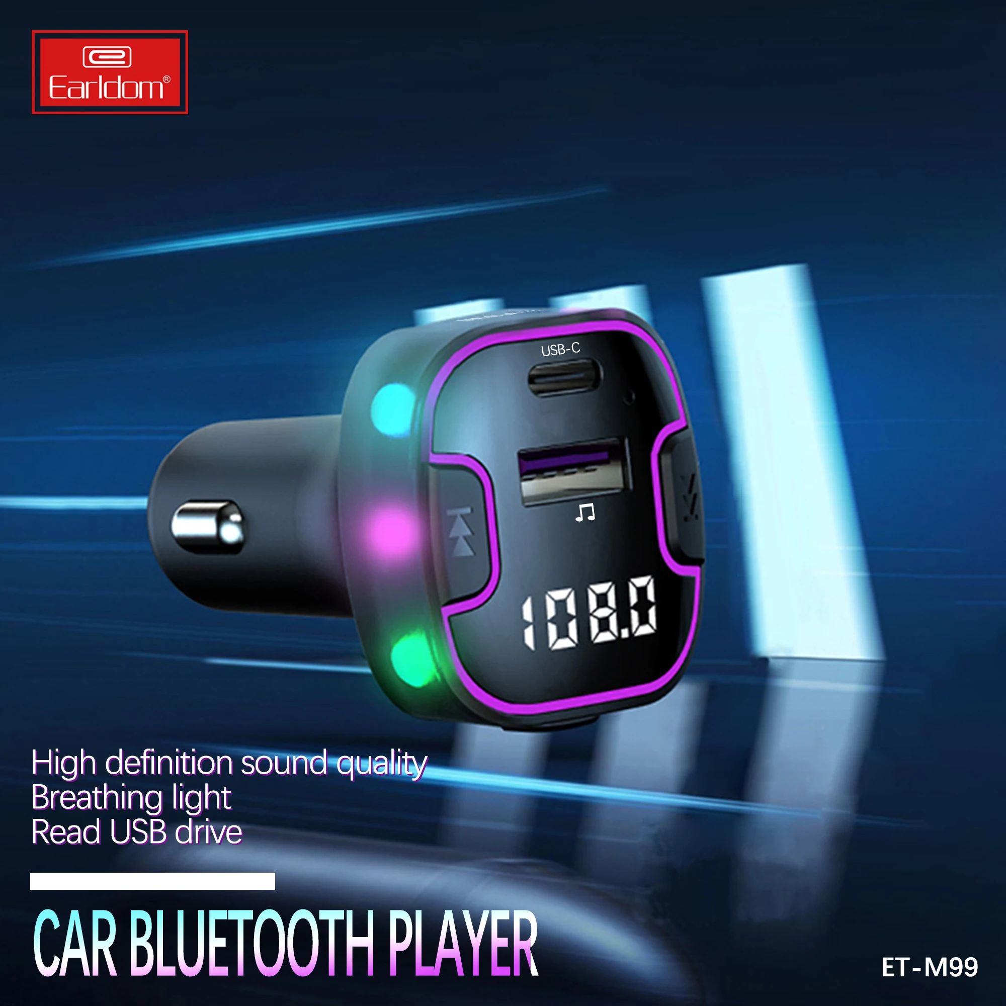 Earldom Car Blue-tooth 5.0 MP3 Player Transmitter Car Phone Charger Blue-tooths Car Kit