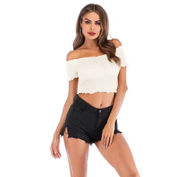 South Korea Summer Women Brief Paragraph Show Hilum Thread Cultivate Short Sleeve White Blouses