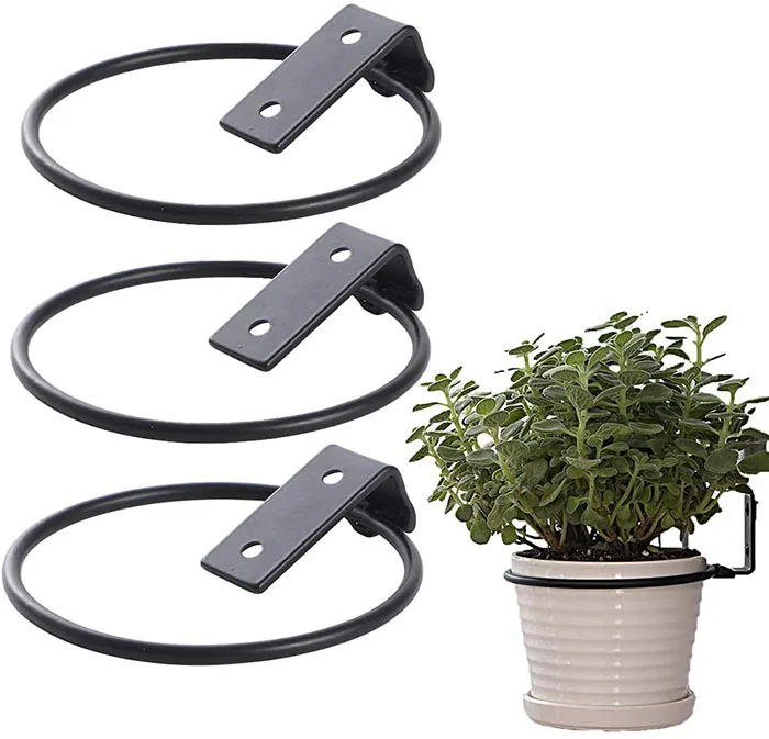 8Inch dia collapsible customized holding planter flower plant pot wall mounted metal bracket holders Hook hanger shelf rings
