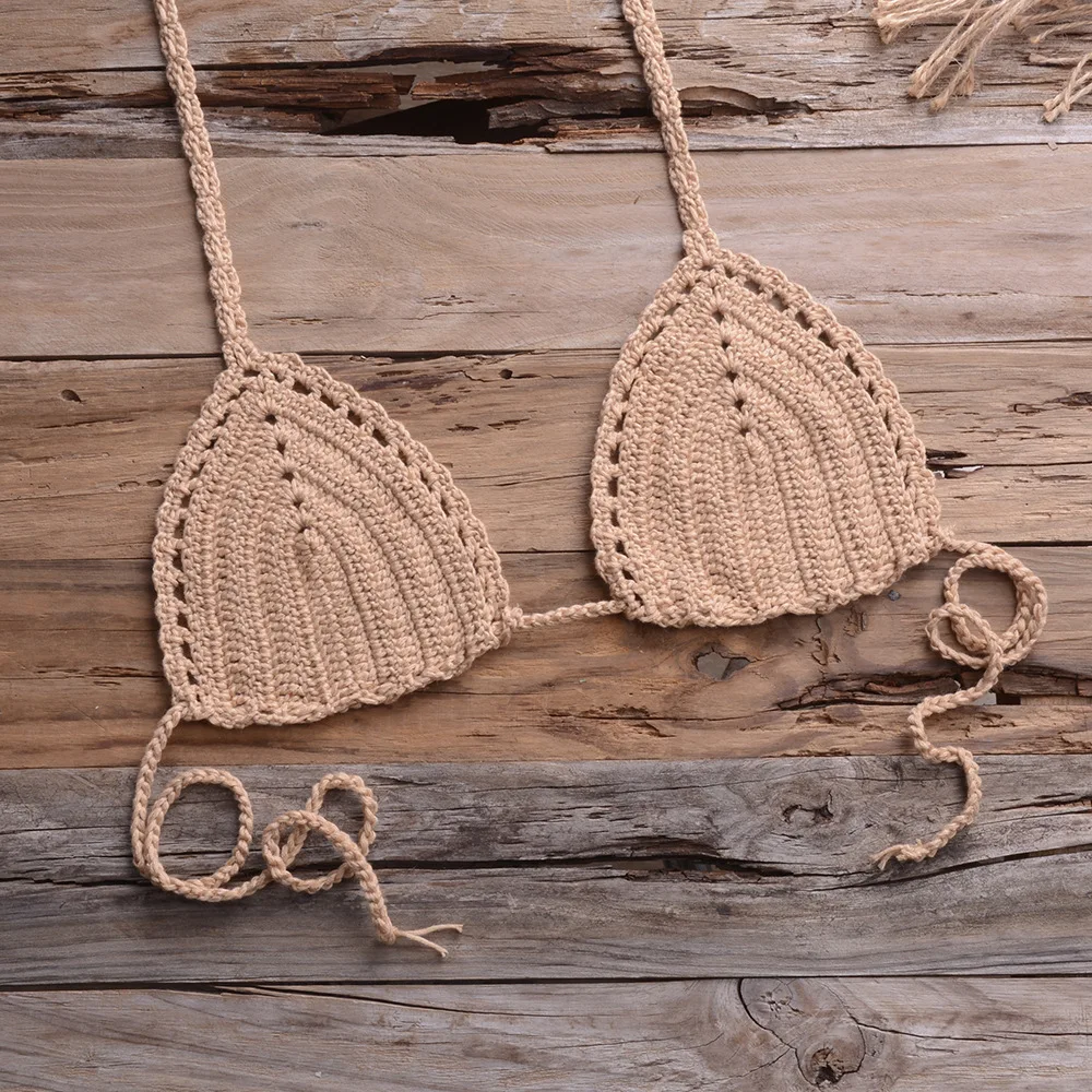 Custom Solid Sexy 3D Flower Womens Handmade Knitted Ladies String Bikini Set Crochet Bikini Swimwear Women Beachwear
