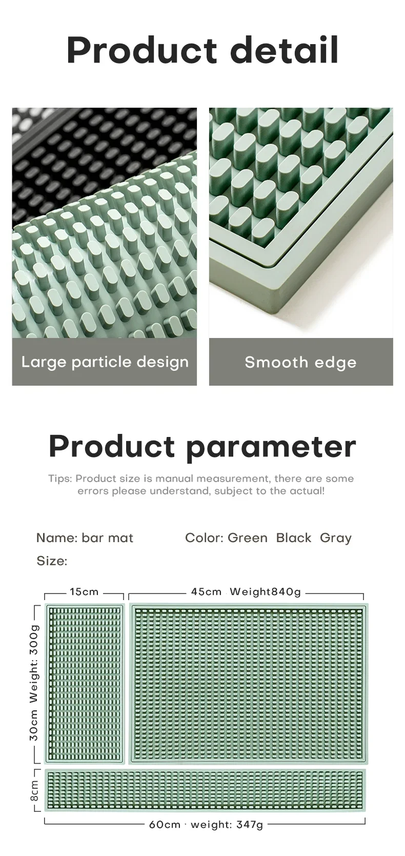 Multipurpose Customized Logo Soft PVC Rubber Bar Mat Anti-Slip Drip Spill Mat For Bar Office Home