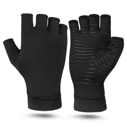 Fingerless copper fiber compression gloves copper ion anti-slip half finger gloves joint training arthritis gloves