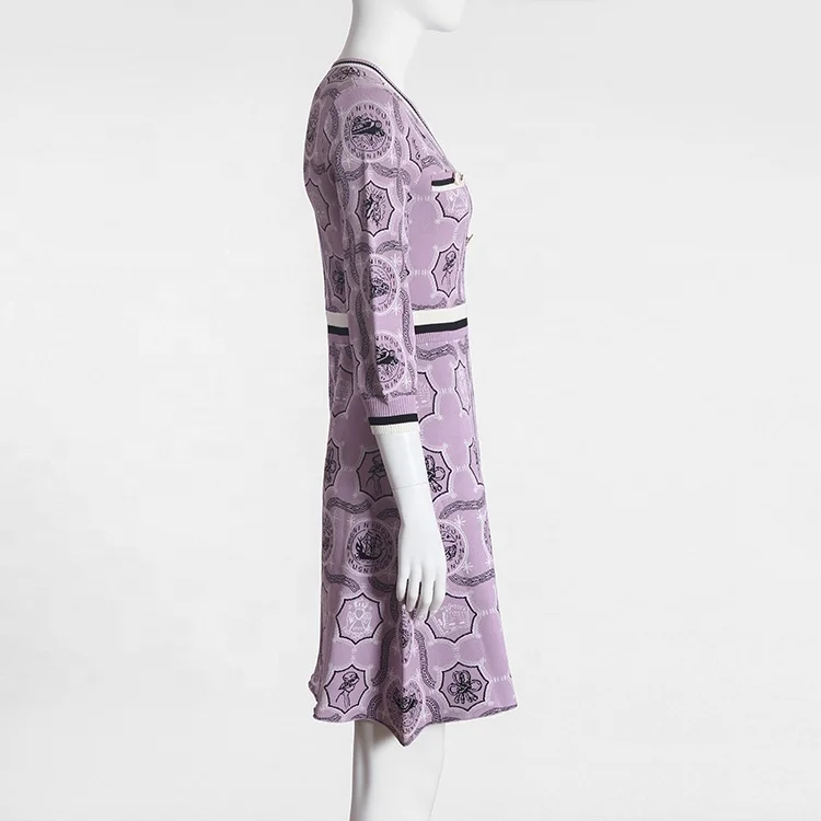 Chinese manufacturers Pink V-neck short-sleeved geometric pattern dress