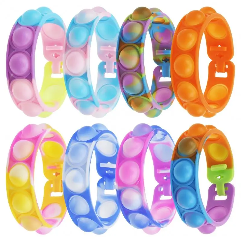 OEM ODM cheap bpa free safe flip anti-rodent decompression relax wrist popit fidget toy band bracelet For Kids Boys Girls Favors