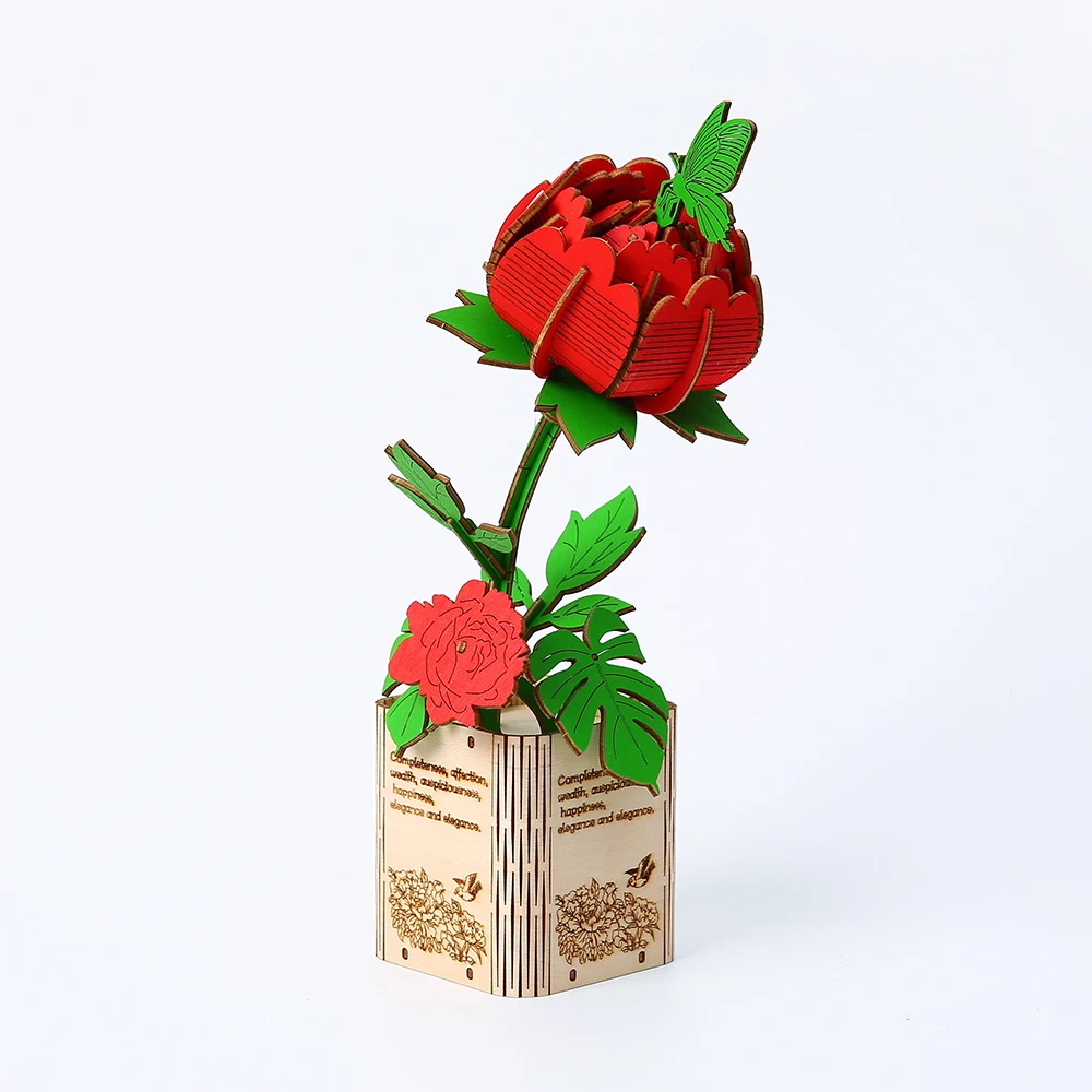 Trending Product 2024 peony Wood Flower Jigsaw Puzzle Assemble New Arrival