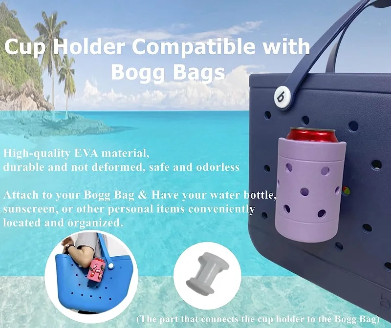 Wholesale eva beach tote bog bag accessories charm water bottle beer can drink cup holder for bogg bag