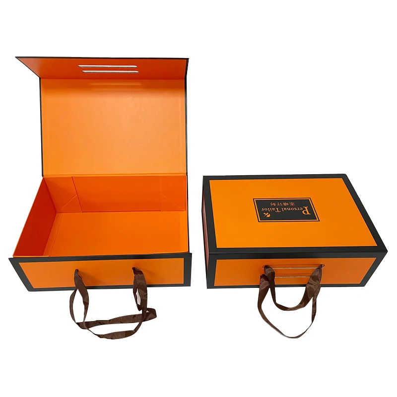 China Professional Manufacture Custom Luxury Gift Packaging Handle Orange Folding Gift Storage Paper Box