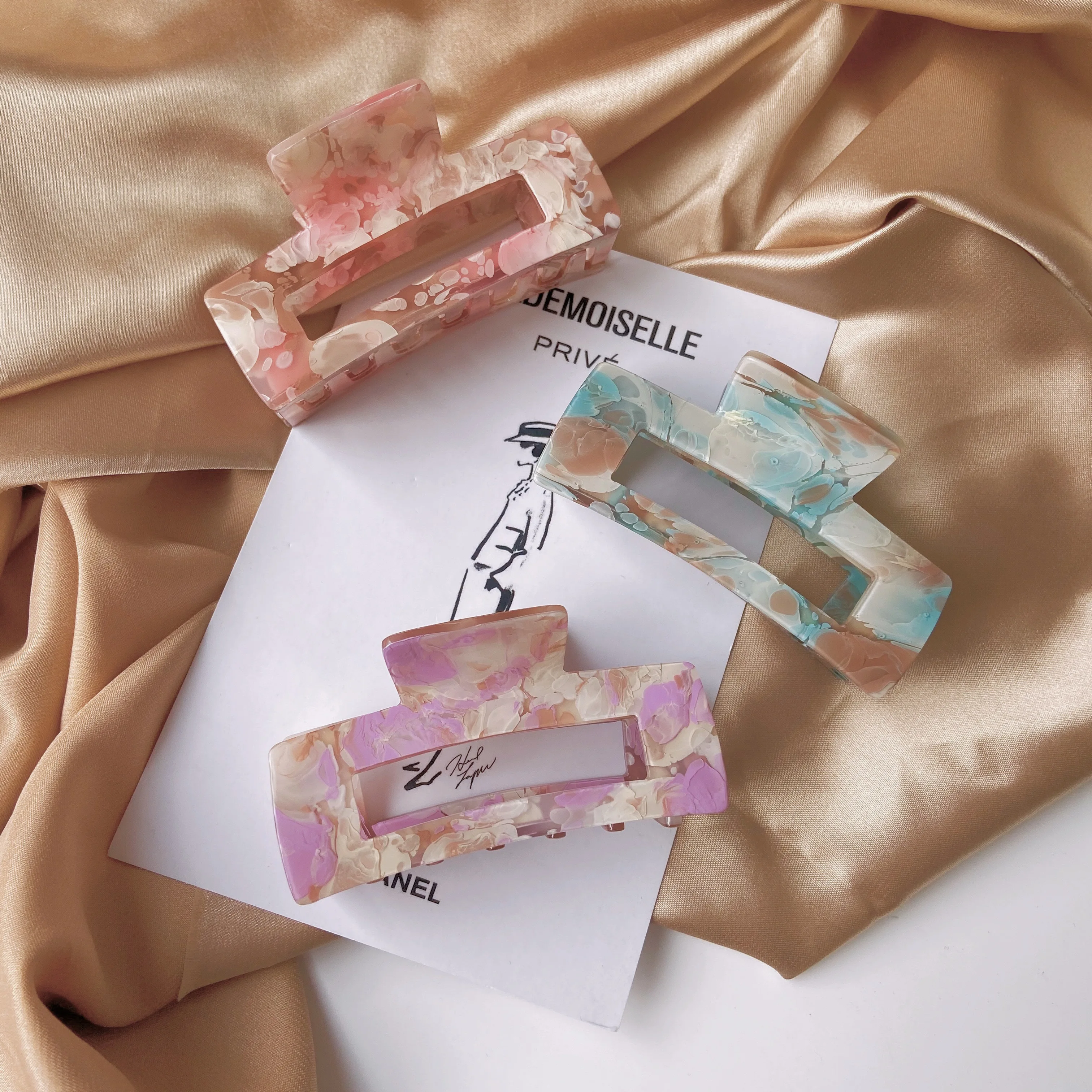 
Acrylic grip clip Temperament national style ink design hair tail clip fairy shower hair claw clip 