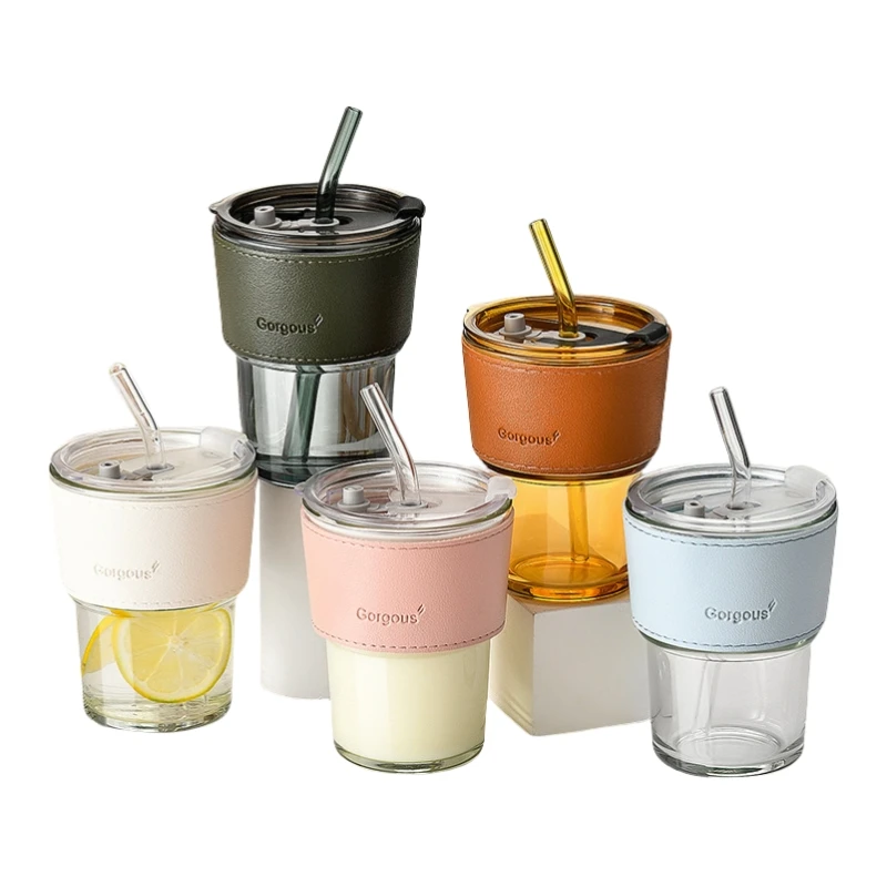 Wholesaler Cheap Iced Coffee Cups Water Cup Glass Coffee Mugs Drinking Glass Cups 13oz Glass Tumbler with Straw and Lid