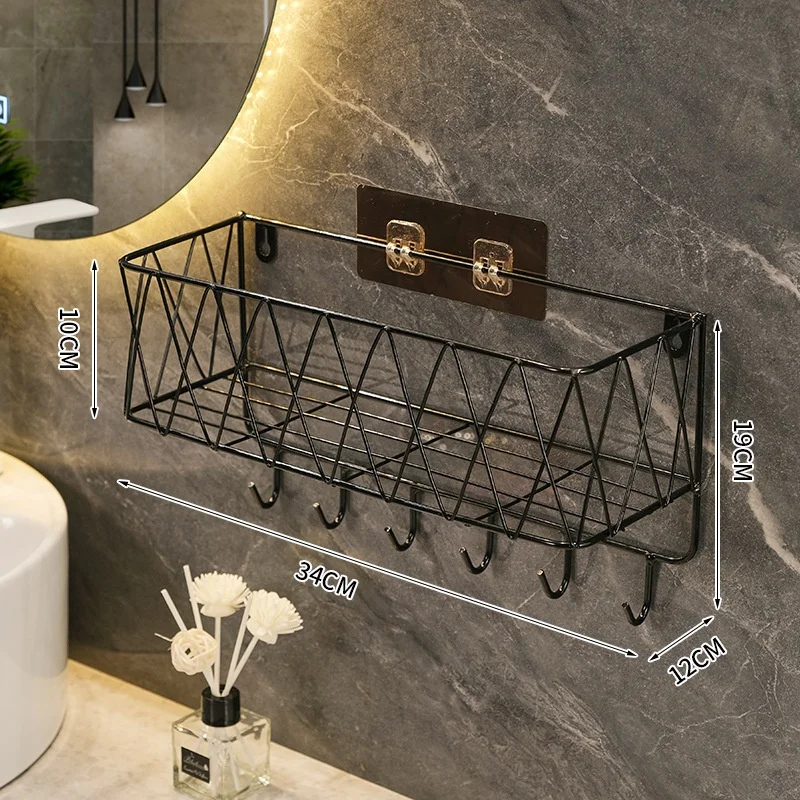 Waterproof Square No Drilling Wall Mounted Metal Bathroom Storage Adhesive Shelf Organizer Multi Functional Storage Rack