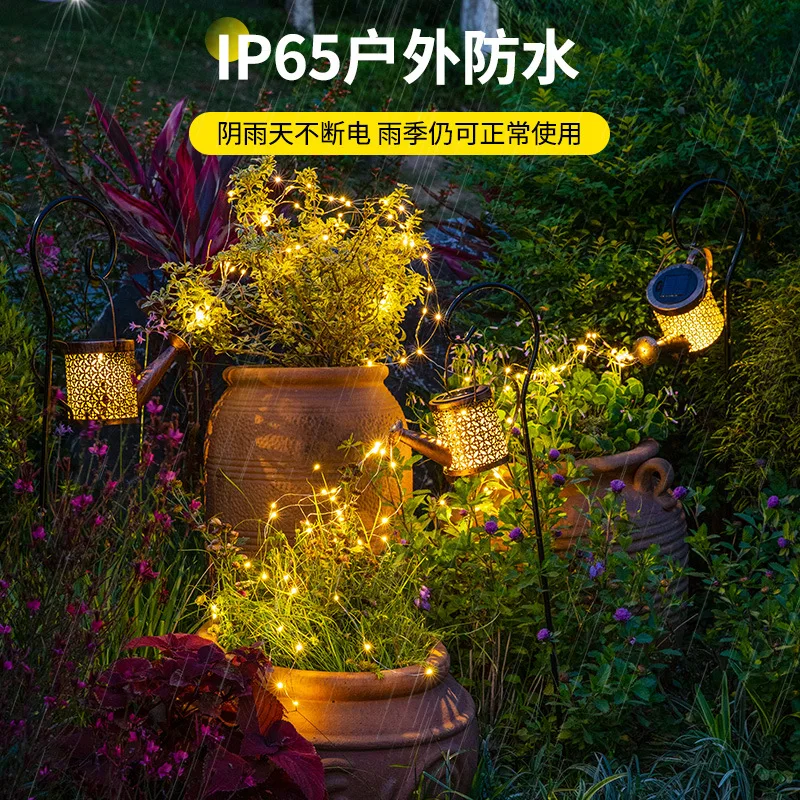 Garden Decor Watering Can Lantern Retro Hanging Metal Lawn Waterproof Outdoor LED Old Solar Lights Decoration Garden Ornaments