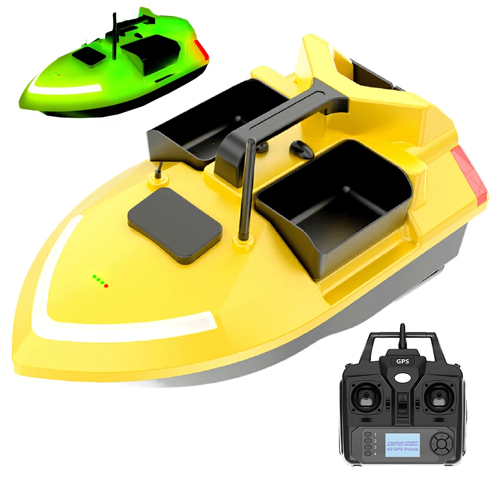 Long Battery Color Yellow 3 Hoppers Fishing Bait Boats 500m  40 Points GPS Remote Control  Carp Bait Boat Fish Finder