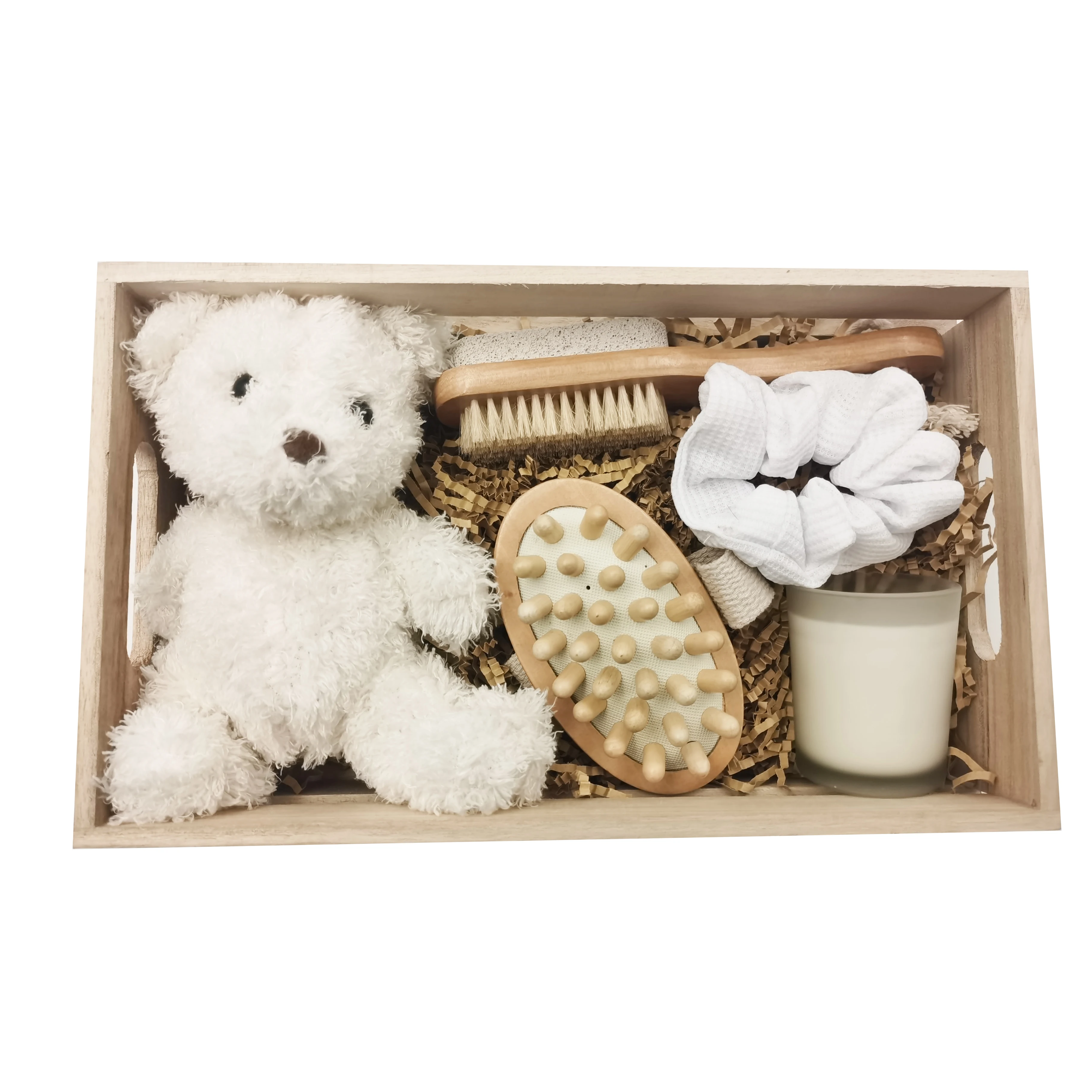 High Quality Promotional Wood Square Box Bath Accessory Set Classical Box Spa Bath Gift Set