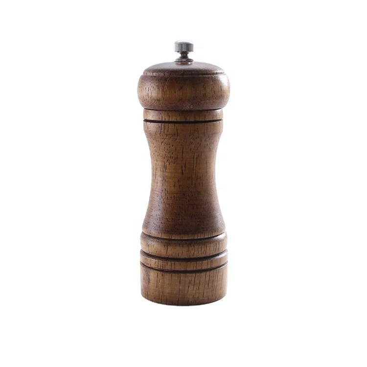 KG088a kitchen rubber wood 5 inch pepper grinder brown color wooden salt and pepper mill