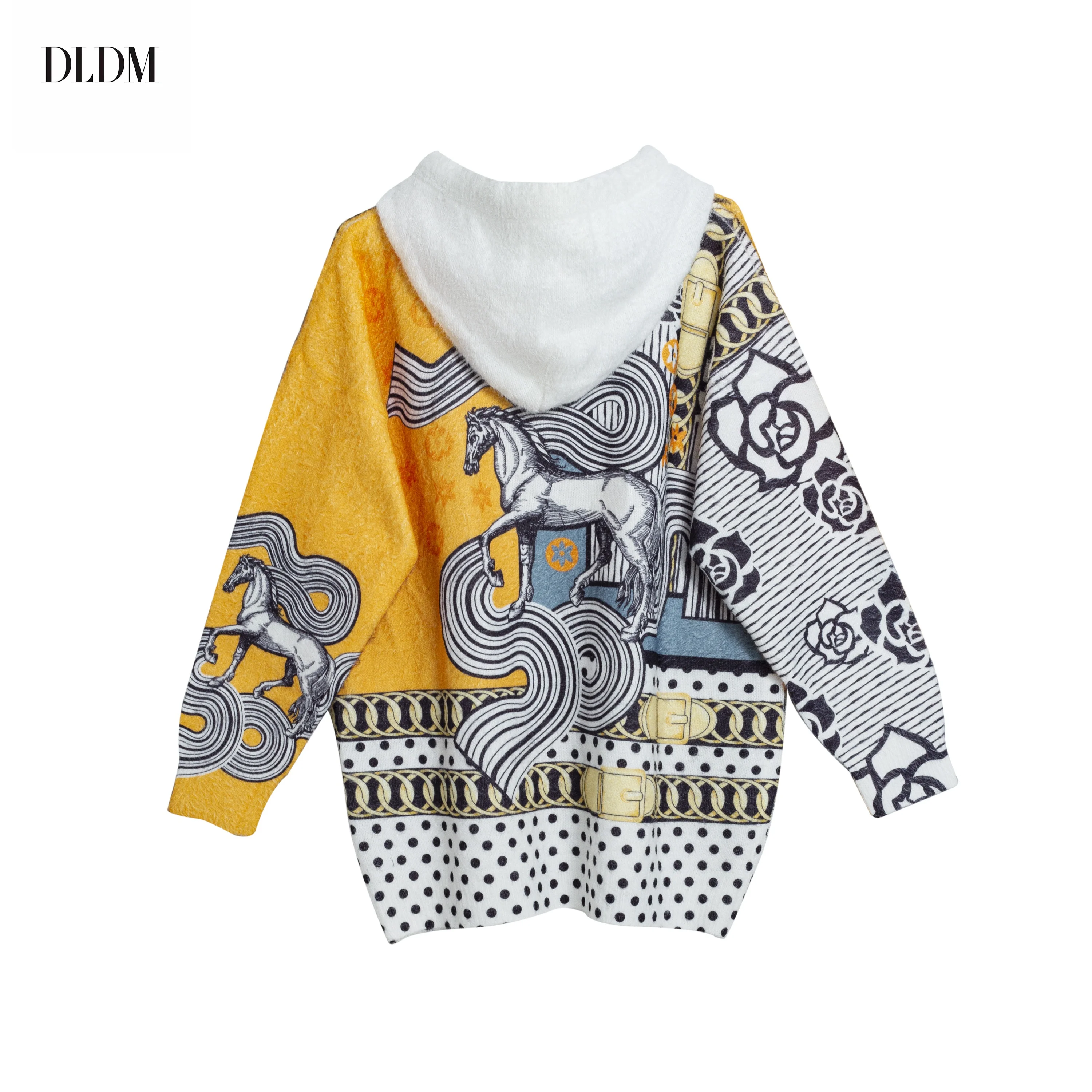 DLDM Modern Plush Dot Loose Digital Jacquard Print Unisex Sweatshirt Fitness Graffiti Anime Fuzzy Chunky Knit Hoodies Sweater