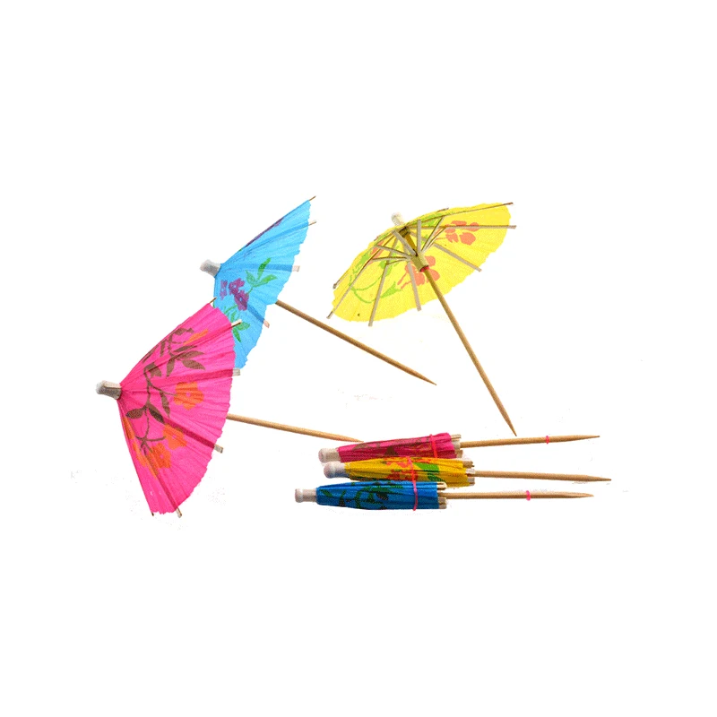 Colorful Paper Umbrellas Cocktail Umbrella Drink Picks Octagonal Star-Shaped Paper Parasol wooden toothpicks