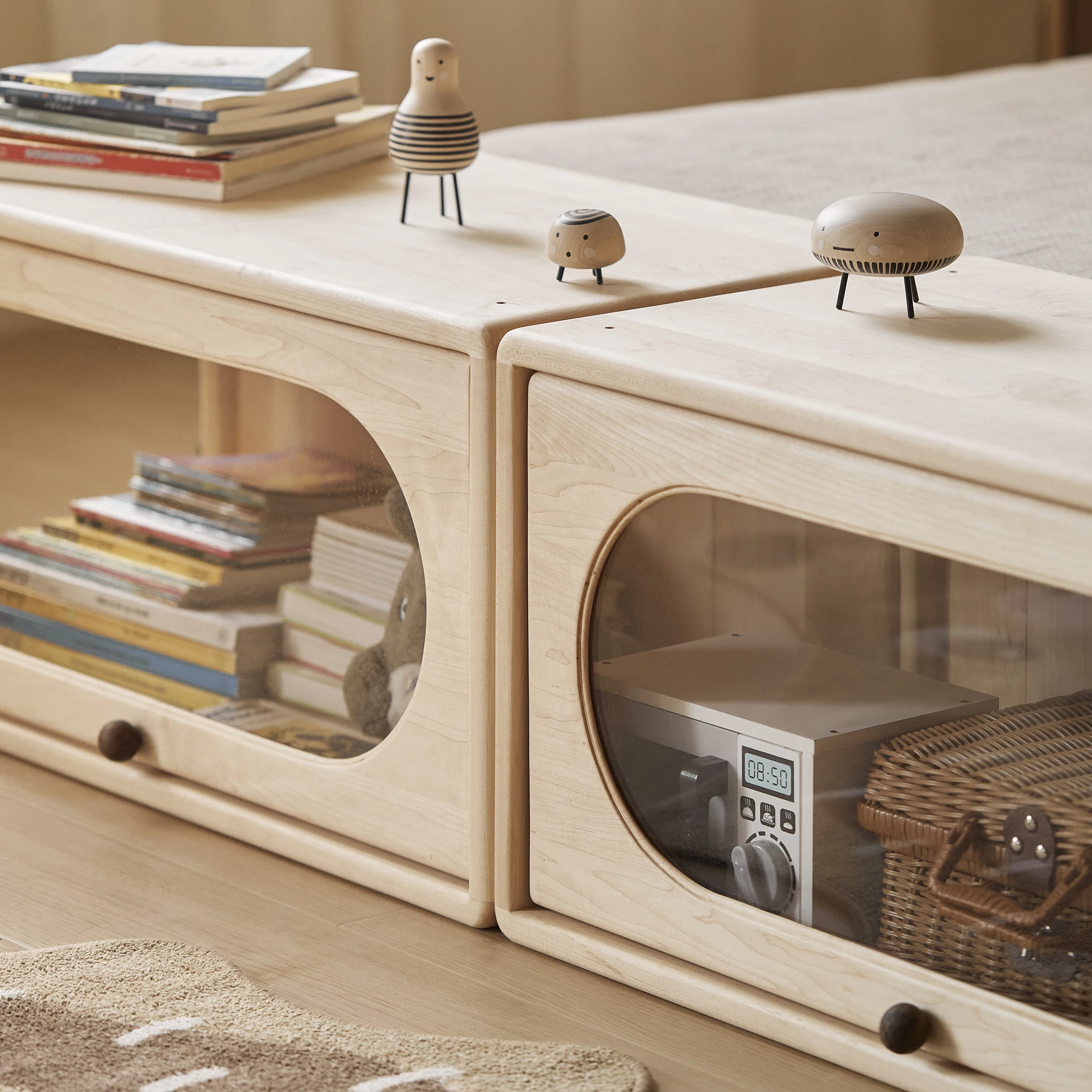 OKTOTA multifunctional display cabinet show case with glass design solid wood showcases for living room