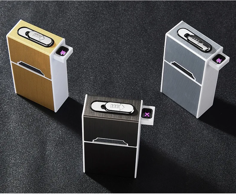 Wholesaler Promotion Plastic Cigarette Case Hold 20PCS With USB Rechargeable Arc Lighter