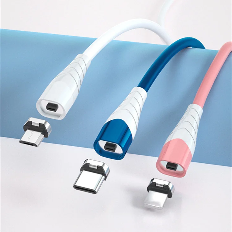 safty 3 In 1 charging cable liquid soft rubber Magnetic Cable USB cable with micro-USB type C ios plug