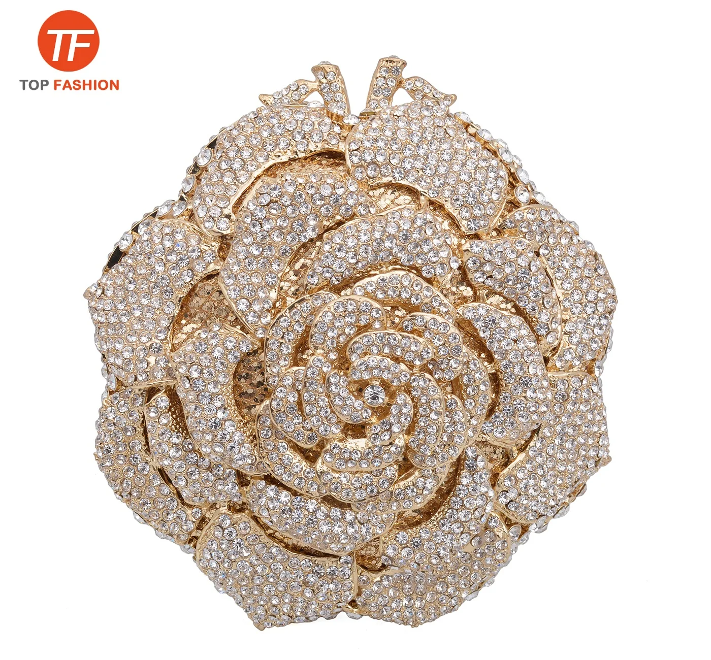 Factory Wholesales New Designer Rose Crystal Rhinestone Party Clutch Evening Bag 3D Shaped Bridal Purse