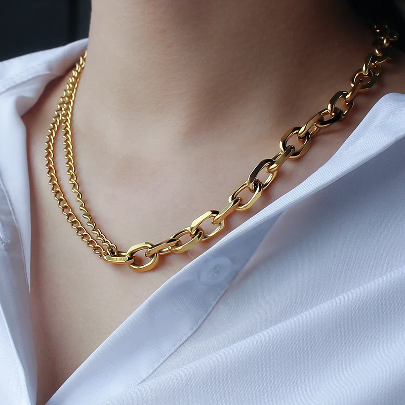 Personality stainless steel jewelry Europe and America necklace 46cm necklace gold and sliver link long chain necklace for girls