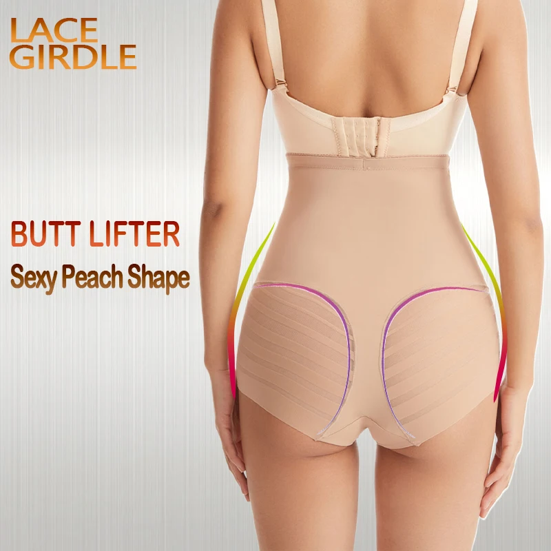 Plus Size Women Underwear High Waist Tummy Control Girdle Stripe Lace Body Shaper Shapewear Panties Waist Slim Butt Lifter