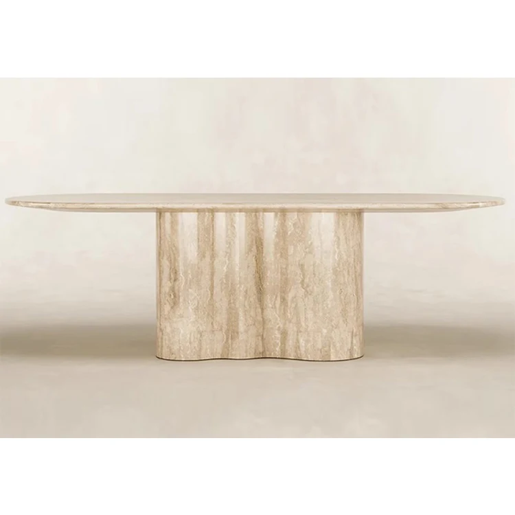 Hotel luxury home design stone pillar column table furniture travertine dining table marble dinning table set