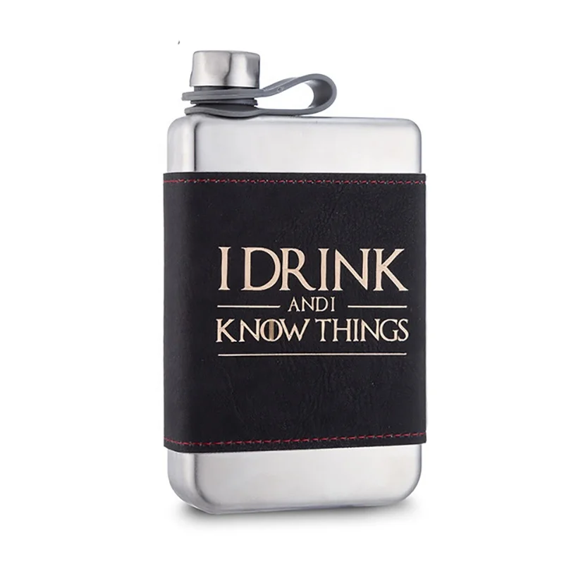 8oz Custom Leather Square Hip Flask BPA Free Stainless Steel Classic Matte Black Whiskey Vodka liquor Alcohol Bottle Gift Set