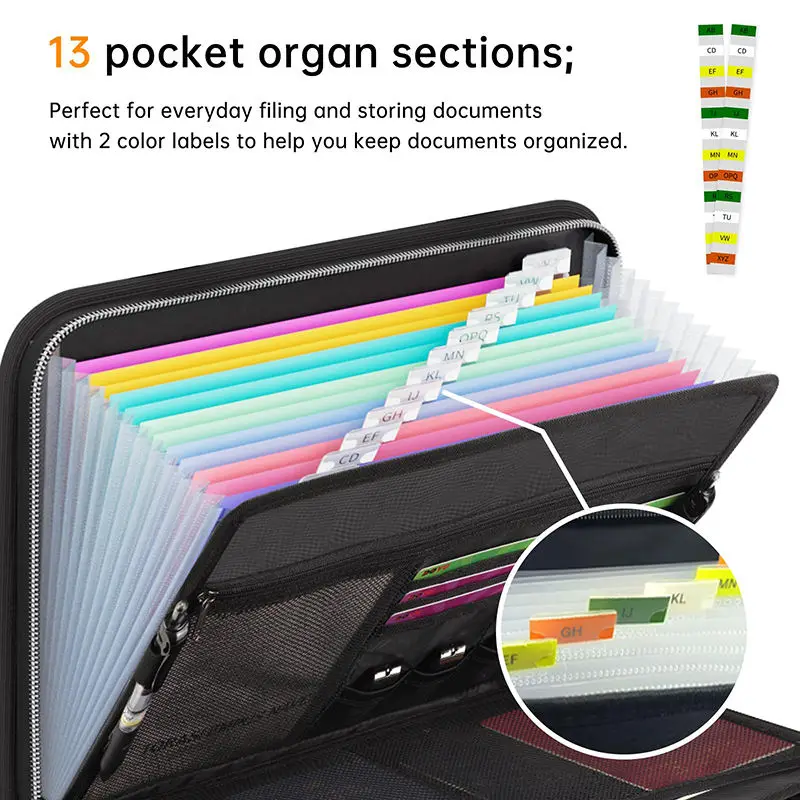 Fireproof Document File Organizer 13 Pocket Expanding File Folder with Multi-Pockets Accordion Paper Folder for Letter A4 Files