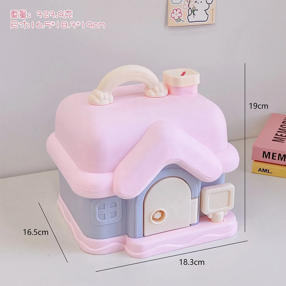 Factory Wholesale Mini House Shape Piggy Banks for Children Money Deposit Jar Cartoon Cute Saving Money Box Plastic Coin Bank